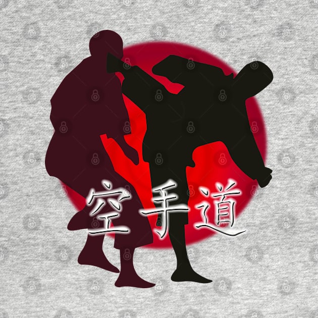 Silhouette of a Karate Fight, Japanese Flag in Background by ibadishi